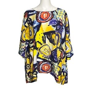 3 potato 3potato Size L XL Funky Art-to-Wear Rayon Tunic Blouse Shirt Top